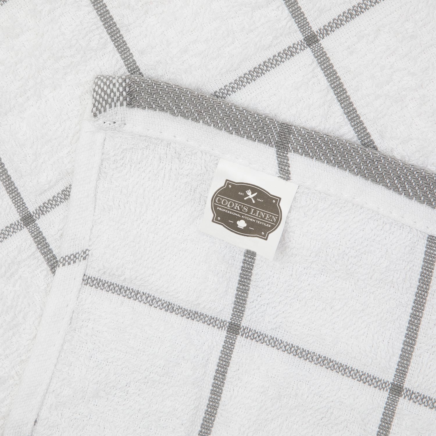 Monarch Brands Cooks Linen 15 x 25 Black Windowpane Pattern 32 oz. 100%  Cotton Terry Kitchen Towel - 12/Pack