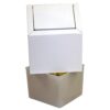 Menstrual Care Receptacles - White Metal, Swing Top with Double Entry, Separate Concealed Plastic (PP) Waste Bin, 9" x 9" x 10.75"